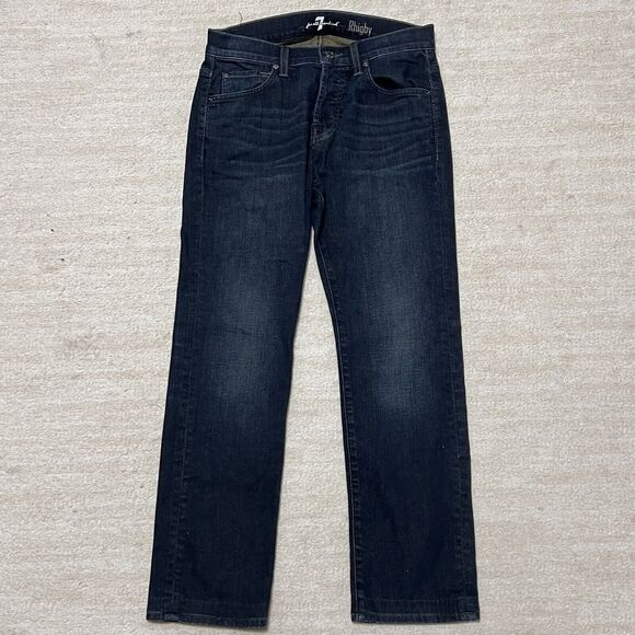 7 For All Mankind Men's Dark Wash “Rhigby" Blue Jeans, Size 29X27.5